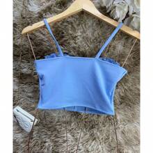 Cropped Top Thin Chain Strap Blouse With Mermaid Cup Fashion Blogger Retro Summer Beach Party Neopreme Suplex Strap - 淺藍色 - 查看 4