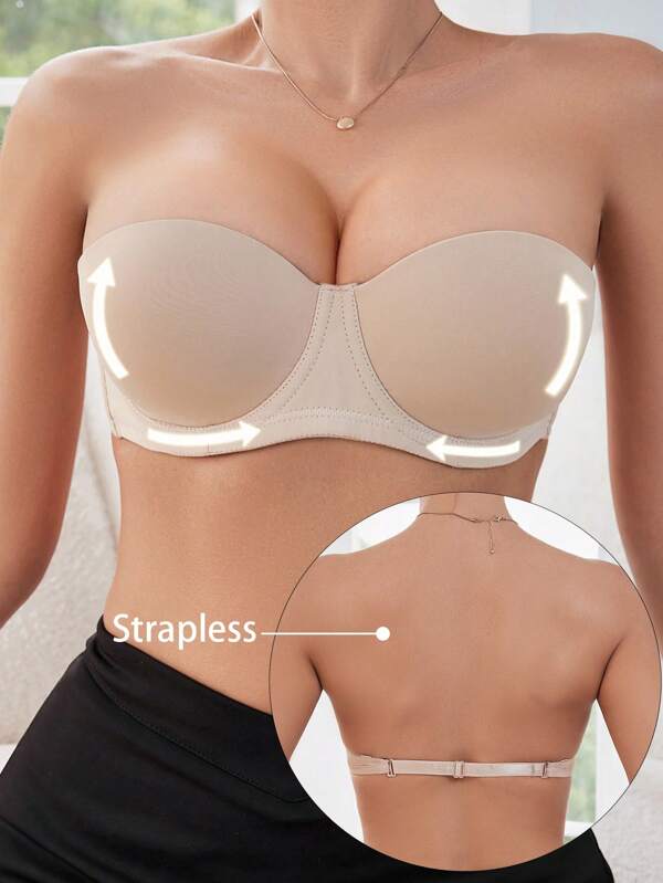 Damen einfarbiger, minimalistischer Push-up Bügelloser BH mit offenem Rücken, leicht, mit abnehmbaren Trägern, komfortabler Lift BH, Lingerie