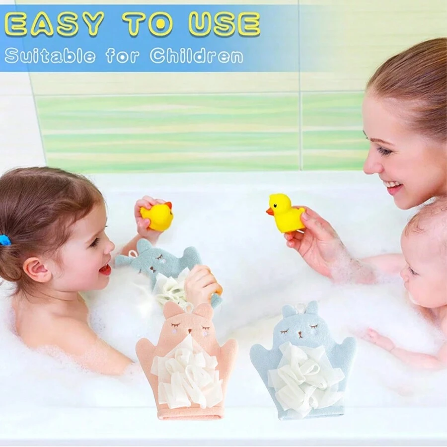 1 件装婴儿沐浴海绵、儿童沐浴球、卡通去角质毛巾、沐浴手套 - 彩色 - 查看 1