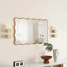 Gold Wave Accent Wall Mirror, 20"X30" Antique Rectangle Mirror For Living Room Bedroom Entryway - 金色 - 查看 11