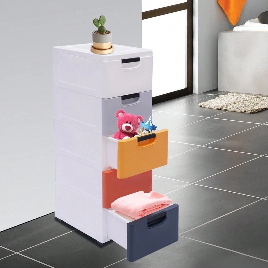 5 Drawers Stackable Clothes Storage Box Vertical Multi-Purpose Organizer Stand - Multicolor - View 1