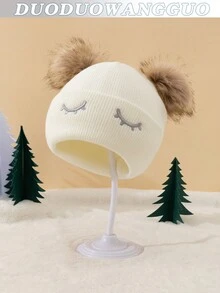 2 件套儿童和成人双绒球针织无檐小便帽，保暖冬季帽 - 2 pcs - 查看 5