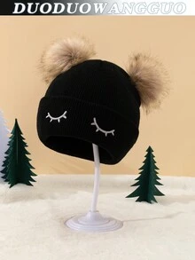 2 件套儿童和成人双绒球针织无檐小便帽，保暖冬季帽 - 2 pcs - 查看 7