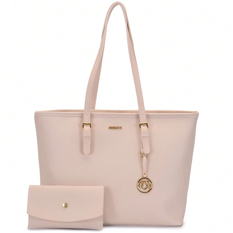 Women's Large Buckle College Worship  Work Elegant Shoulder Bag With Zipper And Tote Bag Mimi Moncci - 米色 - 查看 1