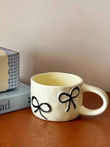 1pc Ceramic Mug With Bow Design, Cream Color, Fashionable Couple Mug, Gift Box Set, Birthday Gift - Multicolor - View 12