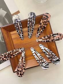 1pair Leopard Pattern Hair Clips, Retro Horse Pattern & BB Clips, Y2K Style Hair Accessories For Girls - Multicolor - View 6