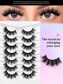 Asiteo 7 Pairs Charming Cartoon False Eyelashes - Wet Makeup Effect Cosplay Spiky Faux Mink Lashes, Reusable, Doll Eye Makeup, Thick & Curly, Suitable For Cosplay And Fashion Enthusiasts - 尖尾漫畫款 - 查看 3