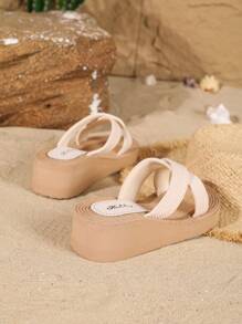 Open Toe Slip On Espadrilles For Women Comfy Soft Casual Flat Slide Sandals Criss Cross Non-Slip Beach Sandals