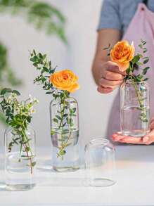 1pc helder glas bloemenvaas met rechte hals, kleine/middelgrote/grote glazen vaas, rozenbloemhouder, woondecoratie, kantoordecoratie, slaapkamerdecoratie