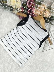 Women's Round Neck Modal Striped Vest With Hem - trắng - Xem 2