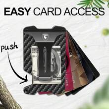 GSOIAX Thin Carbon Fiber Scratch Resistant Rigid Money Clip, Slim Wallet For Men, Tactical RFID Blocking Mens Wallets, Aluminum Credit Card Wallet With Gift Box - 黑色 - 查看 2