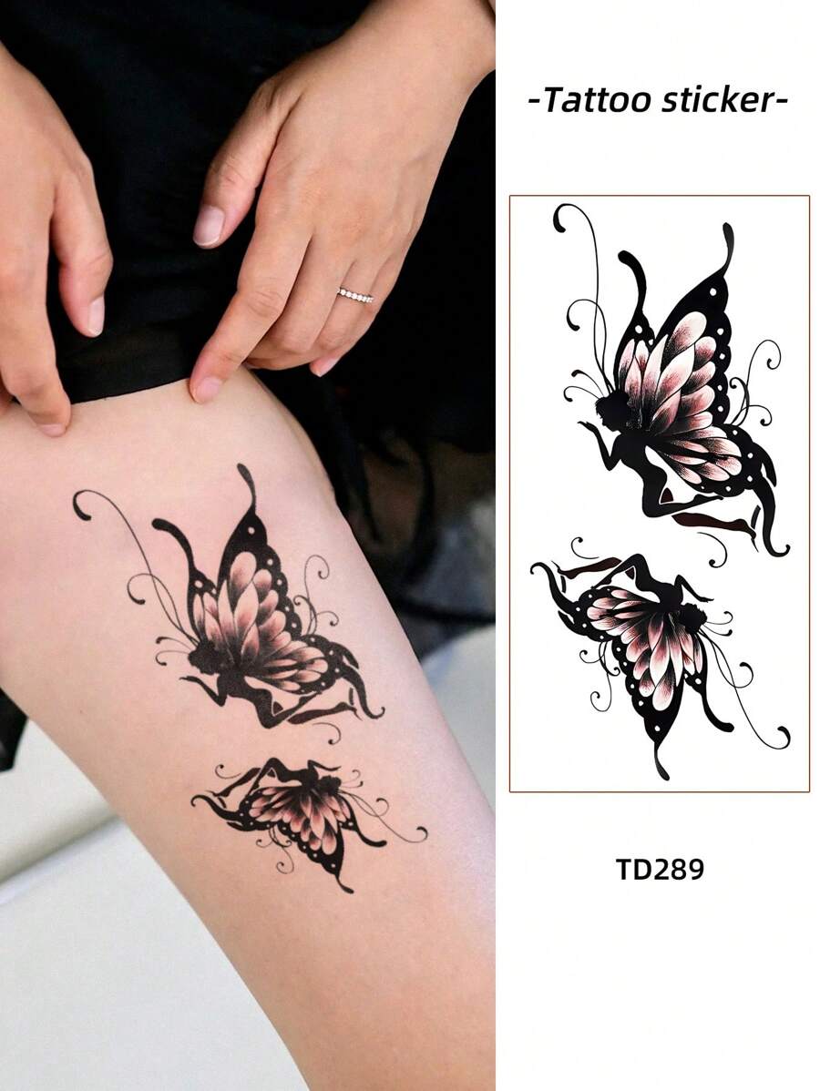 1pc Waterproof Colorful Butterfly Fairy Tattoo Sticker, Suitable For Hands And Legs, Unisex - Multicolor - View 1