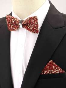 1 set Pajarita y pañuelo de bolsillo de unicolor de ABS (resina) con brillantes de strass para traje de otoño invierno boda fiesta cena actuación accesorio