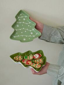 CMYD Studio 1 件陶瓷圣诞礼物树形盘子，适合圣诞老人的绿树盘，圣诞礼物树零食、甜点、圣诞礼物派对糖果盘、饼干盘家居装饰 - 彩色 - 查看 8