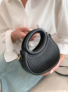 时尚白色小众设计，温柔法式风格，女士新款通勤约会手提包、单肩包和斜挎包 - 黑色 - 查看 6