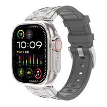 1pc Rhinestone Decorated Metal Adapter Silicone Watch Band Compatible With 38/40/41/42/44/45/49mm Apple Watch Ultra2/SE/9/8/7/6/5/4/3/2/1