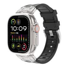 1pc Rhinestone Decorated Metal Adapter Silicone Watch Band Compatible With 38/40/41/42/44/45/49mm Apple Watch Ultra2/SE/9/8/7/6/5/4/3/2/1