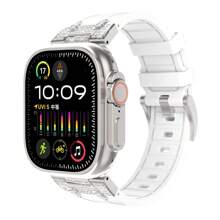 1pc Rhinestone Decorated Metal Adapter Silicone Watch Band Compatible With 38/40/41/42/44/45/49mm Apple Watch Ultra2/SE/9/8/7/6/5/4/3/2/1