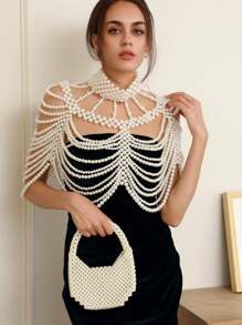 DEKUNER 1Pc New Style Noble Atmosphere Ladies Beaded Blouse Elegant Banquet Wedding Pearl Shawl Superior Sense Of Women's Jewellery Clothing