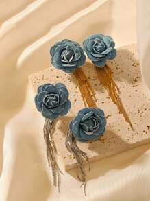 1件优雅复古奢华蓝色布艺花朵耳环,时尚珠宝,女士礼物,适合情人节、约会、宴会、通勤、派对、生日、节日等场合(由于拍摄时的光线和角度,实际产品颜色可能与图片略有不同) - 耳環 - 查看 8