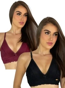 Charme Dela's Kit 2 Lace Bra Without Cup Lingerie - Burgundy - View 1