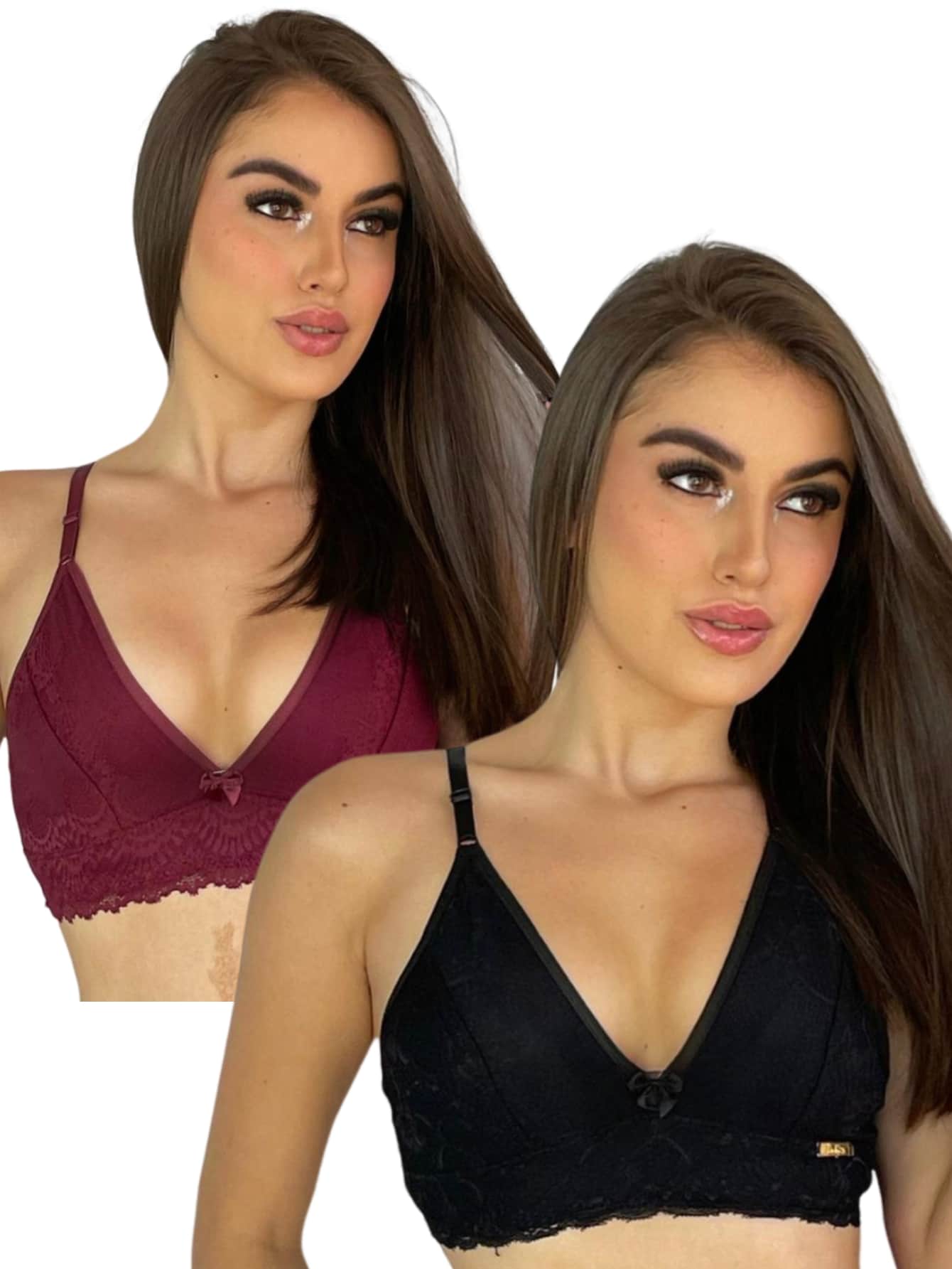Charme Dela's Kit 2 Lace Bra Without Cup Lingerie - Burgundy - View 1
