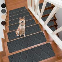 15 件套楼梯踏板适用于木质台阶室内地毯，JAYFAN 防滑踏板木质台阶室内室外地毯，老人宠物易于抓握，表面聚酯 TPR 背衬楼梯地毯 - 深灰色 - 查看 1
