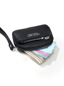 Novo Design de Carteira Pequena Feminina em Couro PU Porta-Cartão 2 em 1 com Chaveiro para Estudantes Mulheres Carteira Mini Carteira Bolsa Carteira com Alça de Pulso Porta-Moedas