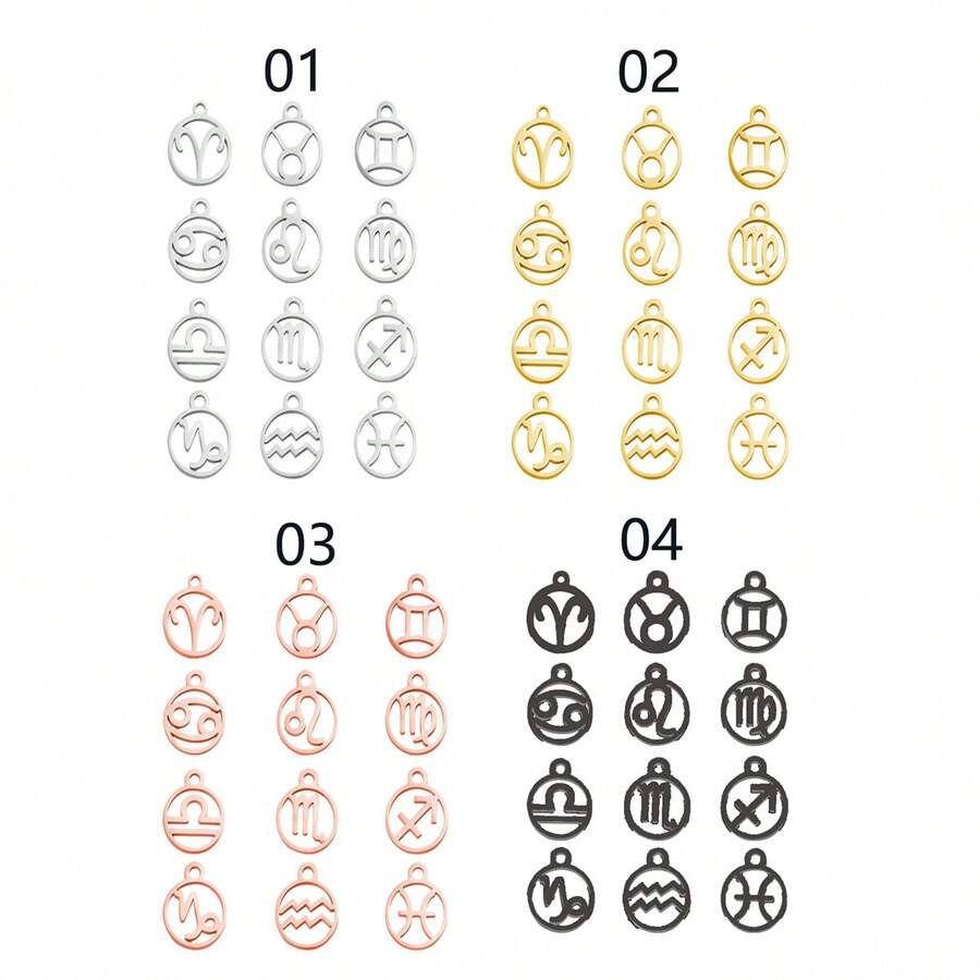 12pcs/Pack Zodiac Sign Charm For DIY Jewelry Making