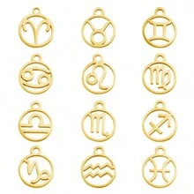 12pcs/Pack Zodiac Sign Charm For DIY Jewelry Making