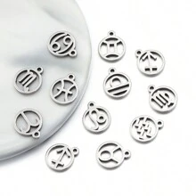 12pcs/Pack Zodiac Sign Charm For DIY Jewelry Making