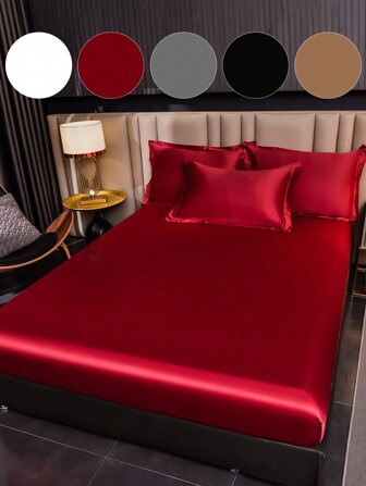 1 pieza Sábana bajera satinada, ropa de cama, sábana ajustable, funda de colchón amigable con la piel, cubrecama, ropa de cama suave y cómoda para dormitorio, protector de colchón de unicolor, edredón para dormitorio, sábana bajera de bolsillo profundo sin funda de almohada, se ajusta a camas de tamaños desde individual hasta king, lavable a máquina, textil para el hogar, regalos de ropa de cama, lavable a máquina