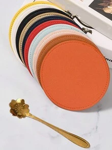 1pc Thick PU Leather Round Coaster, Reverse Both Sides Useable, Anti-Slip Anti-Water Reusable Heatproof Drink Cup Mat - Multicolor - View 4