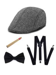 4 Pieces 1920s Men's Accessory Set Gun Gatsby Beret Tie Shoulder Strap Handheld Decorative Prop Clothingory Set Wild 1920s Gatsby Clothing Accessories Prom, Halloween - Multicolor - View 8