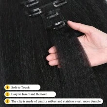 14/18/22 Inch Kinky Straight Clip In Synthetic Hair Extensions Yaki Straight Clip Ins Seamless Remy Hair Clip In Extensions For  Women(Black) - Black - View 4