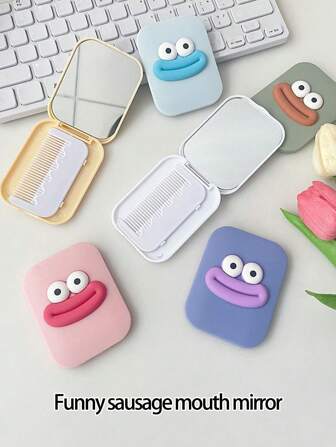 1pc Sausage Mouth Makeup Mirror Comb, Kawaii Funny Sausage Mouth Cartoon Big Mouth Compact Mirror With Small Comb, Plastic, Portable, Suitable For Outdoor, Travel, Living Room, Dorm, Home Daily Use, Gift For Friends, Family, Girlfriend,Makeup,Cheap,Room Decor,Vanity,Travel,Bedroom,Makeup Accessories,Mirror,Vanity Mirror,Mini Mirror,Compact Mirror,Mirror Small,Hand Mirror,Cheap,Stocking Stuffers,Makeup,Makeup Tools,Cheap Stuff,Gifts,Gifts For Women,Christmas Gifts