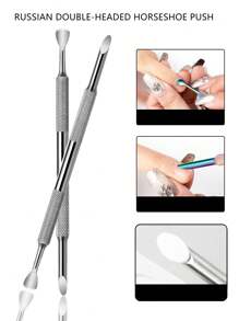 俄罗斯不锈钢角质层推棒，指甲和死皮去除器，双头美甲美足工具，美甲用品，美甲工具，美甲艺术工具，返校季，美甲，美甲工具（适用于假指甲），美甲美足工具 - 彩色 - 查看 1
