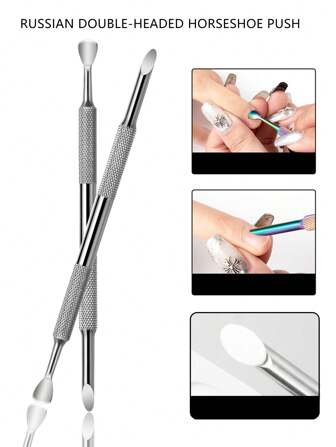 Russian Stainless Steel Cuticle Pusher, Nail & Dead Skin Remover, Double-Ended Manicure & Pedicure Tool,Nail Supplies,Nail Tools,Nail Art Tools,Back To School,Nails,Nail Tools For Press On Nails,Manicure Pedicure Tools