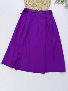 Midi Skirt With Belt And Pocket - Rose Red - View 5