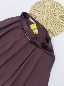 Midi Skirt With Belt And Pocket - Chocolate Brown - View 5