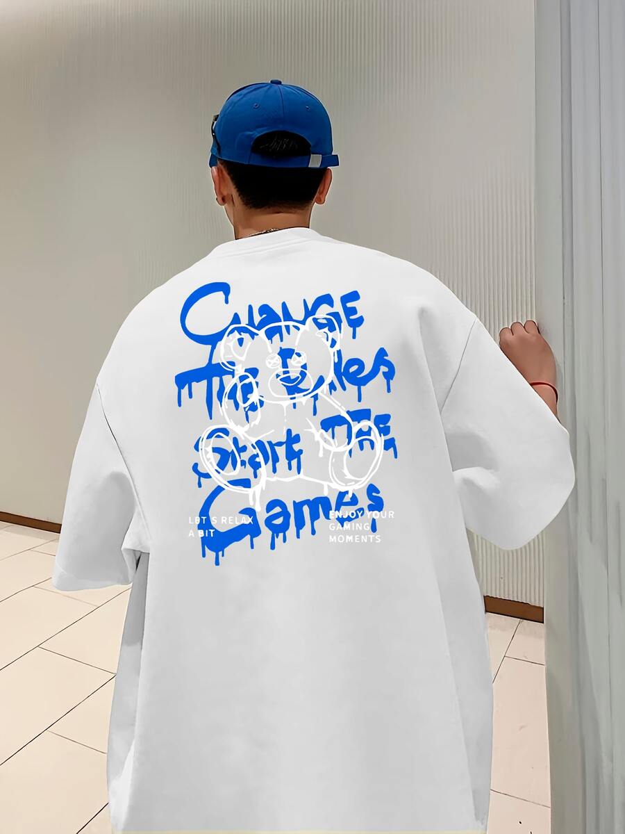 Men's Oversize T-Shirt Bear Style Streetwear T-Shirt Premium Oversized Shirt - 白色 - 查看 1