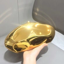 Golden Acrylic Evening Clutch Bag With Shoulder & Crossbody Chain For Women - Gold - View 10