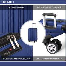 Lightweight ABS Trolley Case With Combination Lock And 4 Wheels For Business Travel Men & Women 19 Inch Carry On Cabin Suitcase 24 Inch And 28 Inch Check-In Luggage - 寶藍色 - 查看 8