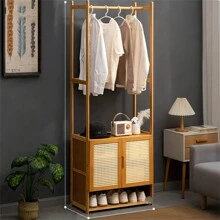 UNHO Tall Slim Storage Cabinet With Dual Door Freestanding Garment Rack Wardrobe Storage Shelves For Bedroom Halloween Decorations Halloween Costumes Autumn Decor Festival DecorCoat Rack Back To School - Natural Wood - View 2