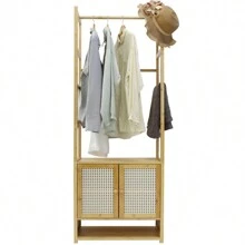 UNHO Tall Slim Storage Cabinet With Dual Door Freestanding Garment Rack Wardrobe Storage Shelves For Bedroom Halloween Decorations Halloween Costumes Autumn Decor Festival DecorCoat Rack Back To School - Natural Wood - View 11