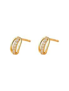 1 Pasang Anting-Anting Perak Sterling S925 yang Indah dan Ringkas dengan Desain Berongga dan Melengkung, Bertatahkan Zirkonia, Cocok Sebagai Hadiah untuk Wanita - Emas - View 5