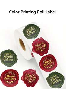 500pcs/Roll Merry Christmas Stickers, Christmas Theme Sealing Label Stickers, For Homemade Gift Baking Packaging Envelope Stationery Decor, Christmas Sticker For Holiday Greeting, Sealing, Gift Decorations (Please Note That The Sticker Is Flat),Christmas - Multicolor - View 10
