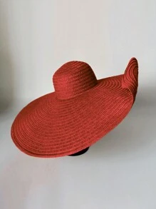 1pc Women's Large Brim Solid Color Sun Hat, Breathable And Comfortable, For Fishing, Cycling, Outdoor & Beach Use During Summer