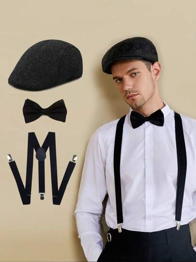 D EXCEED 2/3/4/5 件 1920 盖茨比黑帮服饰配件套装 盖茨比报摊贝雷帽、肩带、领带、预系领带配件套装 万圣节
