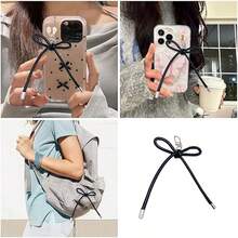 2pcs PU Leather Rope Bow Keychain Lanyard, Phone Strap, Suitable For Decoration On Backpack, Camera, And Other Items - Black+Pink - View 3